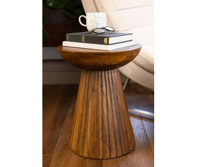 round wooden side table with 3 legs