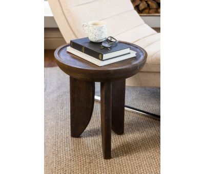 round wooden side table with 3 legs