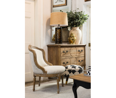 French chair with wooden frame and linen upholstery 