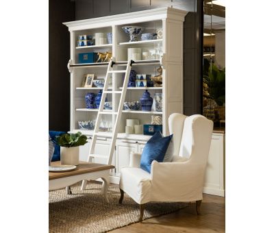 white bookcase with ladder in white 