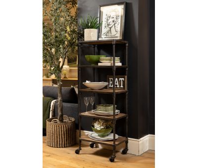 Industrial bookshelf on castors 5 tier