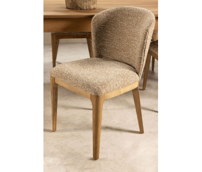 Modern dining chair upholstered in boucle natural fabric 