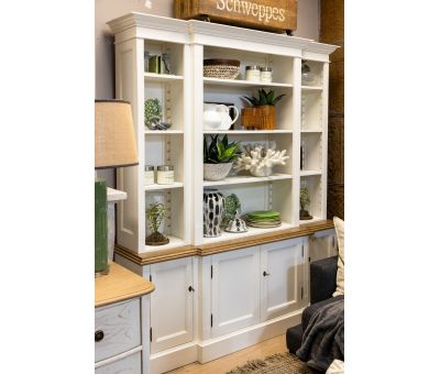 Ecs breakfront bookcase in antique white and weathered oak