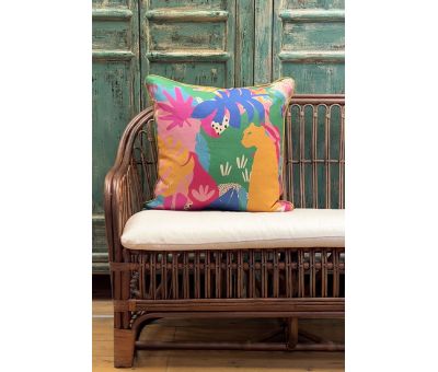 colourful abstract cheetah cushion with gold velvet backing