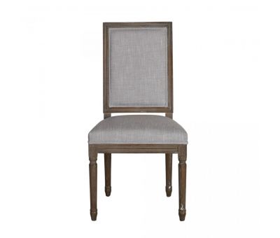 french style dining chair with square back upholstered in stone colour upholster
