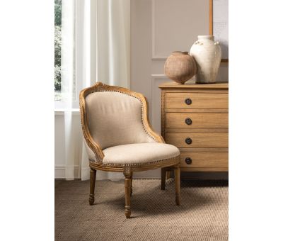 French chair with wooden frame and linen upholstery 