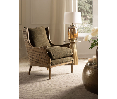 French style wingback chair with rattan detail 