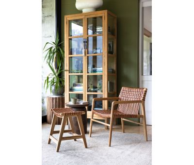 Block and chisel Teak and leather stool