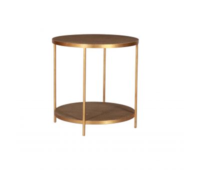 round side table with bottom shelf rattan inlay