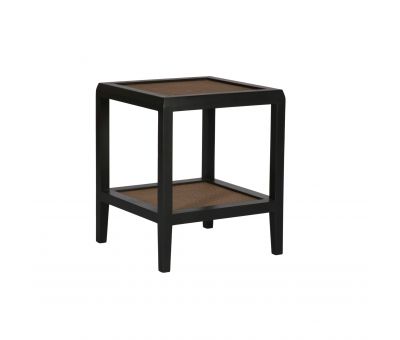 black side table with rattan inlay