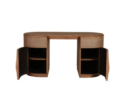 Wooden desk with rattan inlay front 