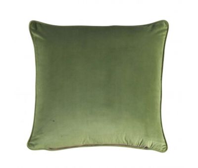 Green ikat print scatter cushion with green velvet backing 