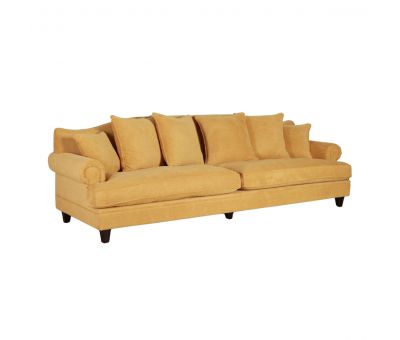 lucerne sofa upholstered in yellow chenille fabric