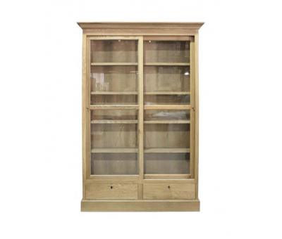 Block & Chisel solid weathered oak glass fronted bookcase
