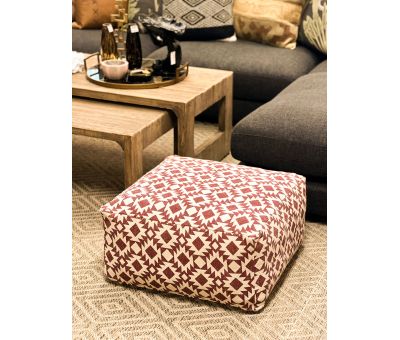 red and white square pouffe 