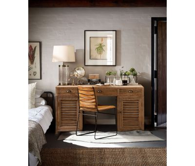 Wooden desk with slatted doors and 3 drawers