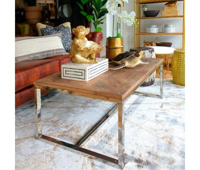 Wooden top coffee table with metal base