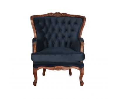 navy velvet wingback chair with floral fabric back