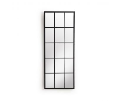 Black metal framed window pane mirror
