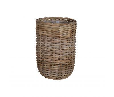 Tall narrow kubu weave basket with plastic lining