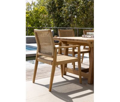 Outdoor chair teak frame with synthetic weave