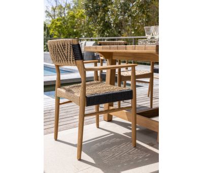 teak and rope outdoor dining armchair 