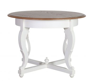 Montpellier Round Table in antique white base and weathered oak top