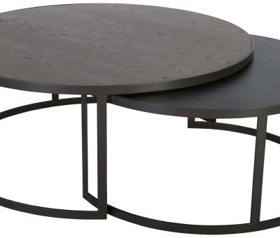 Block & Chisel round antique weathered oak nested coffee table with matt black base