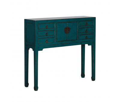 Teal lacquered console table