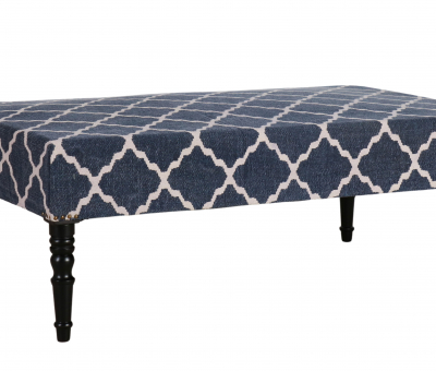 blue and white ottoman with wooden legs