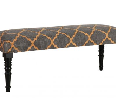 Charcoal and mustard upholstered bench with wooden legs