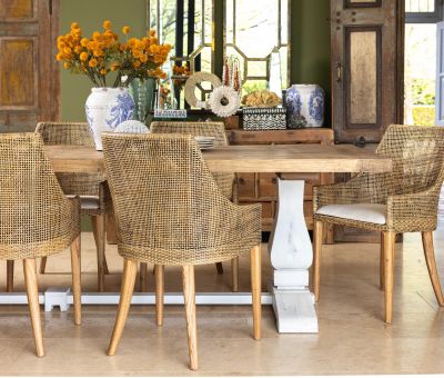 dining table with white base and old elm wood top