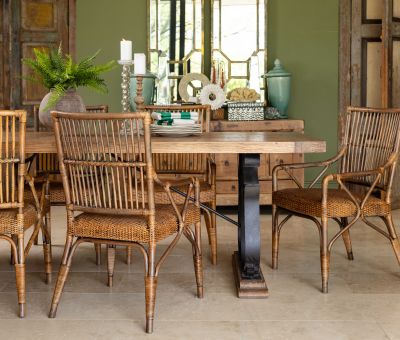 dining table with white base and old elm wood top