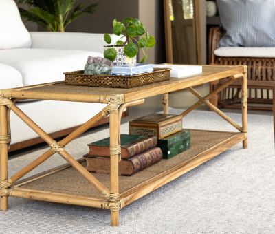 Cane and rattan coffee table