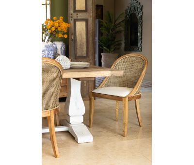 Block and chisel cane and rattan dining chair with upholstered seat 