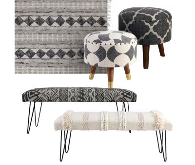 Block & Chisel round black and white print cotton upholstered stool