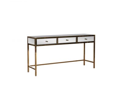 mirrored gold console with 3 drawers