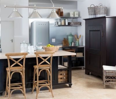 Block & Chisel Kitchen Island in Matt Black Lacquer and Weathered Oak 