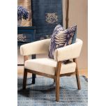 cream upholstered chair with light wooden frame