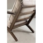 Modern armchair, wooden frame with light grey back and seat cushion