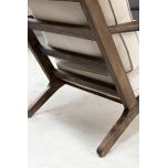 Modern armchair, wooden frame with light grey back and seat cushion