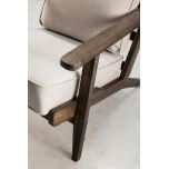 Modern armchair, wooden frame with light grey back and seat cushion