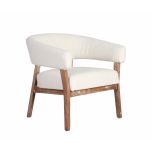 cream upholstered chair with light wooden frame