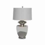 silver lamp base with white shade
