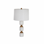 marble and brushed metal lamp with white shade