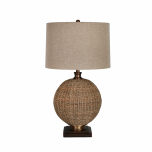 natural rope round lamp base with linen shade 