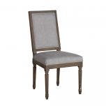 french style dining chair with square back upholstered in stone colour upholstery