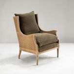 French style wingback chair with rattan detail 