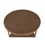 round side table with bottom shelf rattan inlay