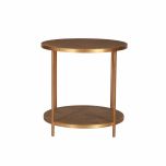 round side table with bottom shelf rattan inlay